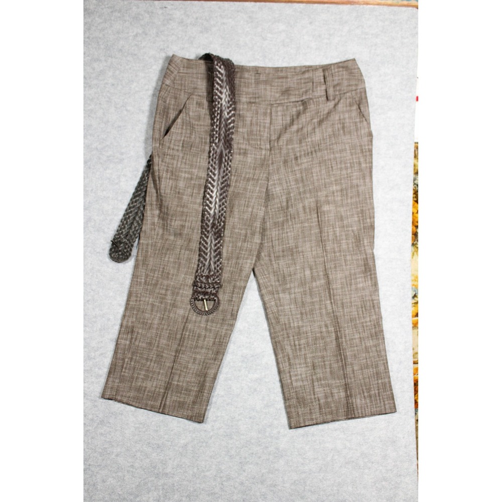 Larry Levine Brown Textured Stretch Cropped Pants‎ with Braided Belt Womens 14
